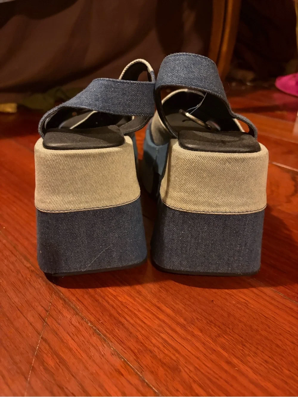 Current Mood Patchwork Denim Platform Sandal - Blue & Light Blue